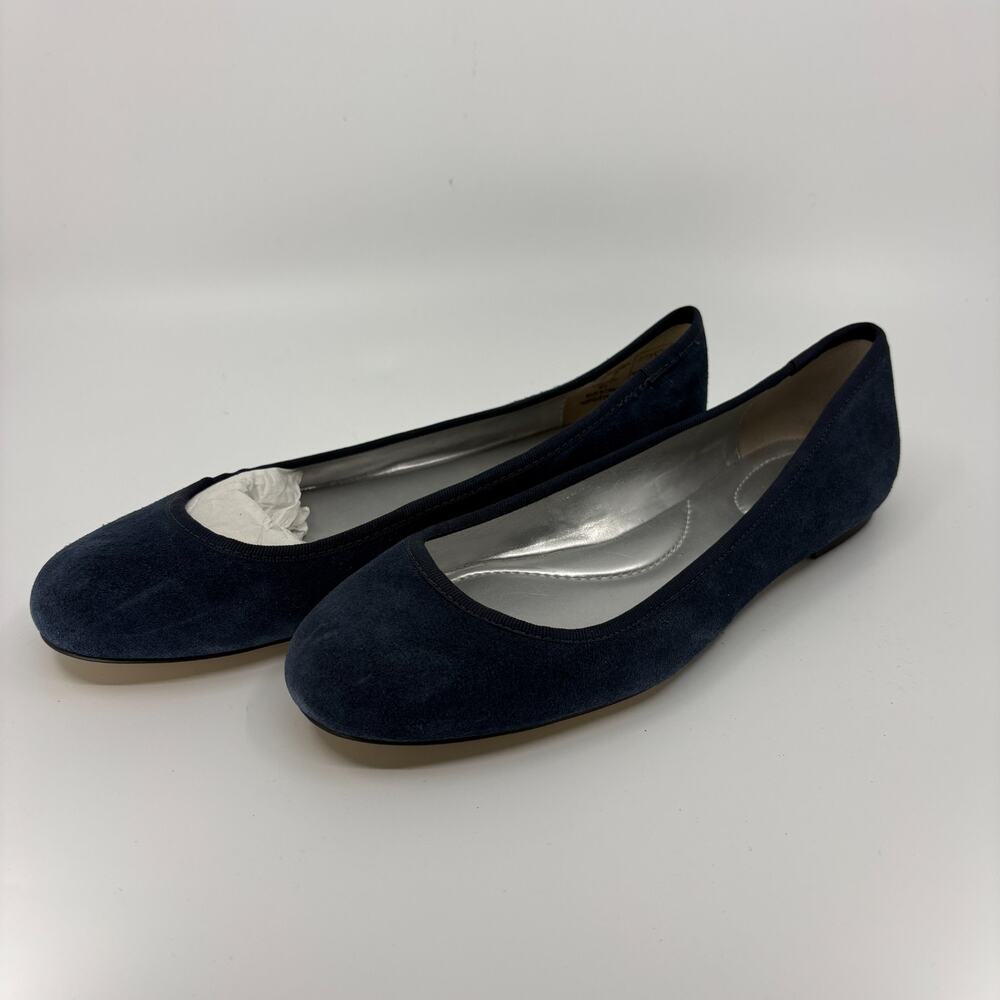Lands End Womens 9B Navy Blue Suede Ballet Flats Round Toe Slip On Shoes